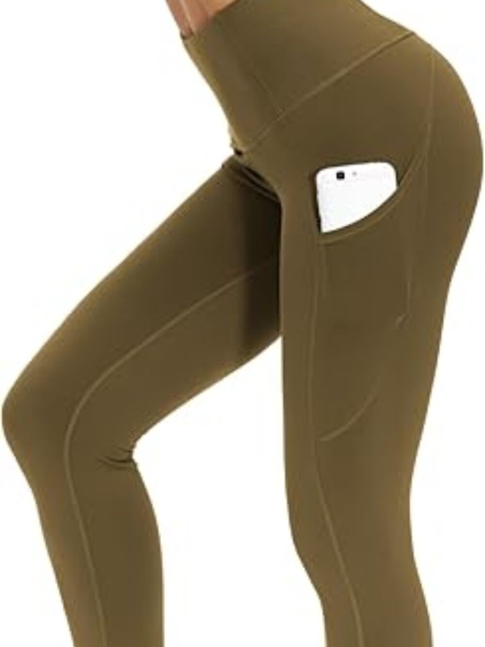 Women's Green Brown Elastic Thick High Waist Tummy Control Workout Yoga Leggings